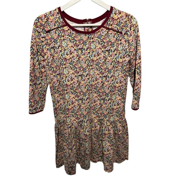 Matilda Jane 435 Courtney Burgundy Floral Print Dress Size 14 Drop Waist Ruffle - Picture 5 of 10